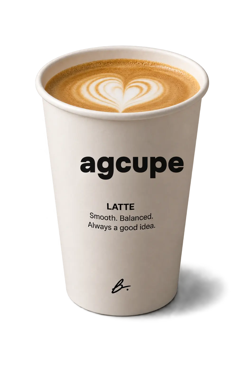 A agcupe latte cup with a heart poured into the foam